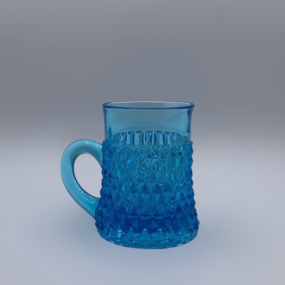 Vintage Indiana Glass Diamond Point Pattern Horizon Blue Tankard Mug - Picture 3 of 9